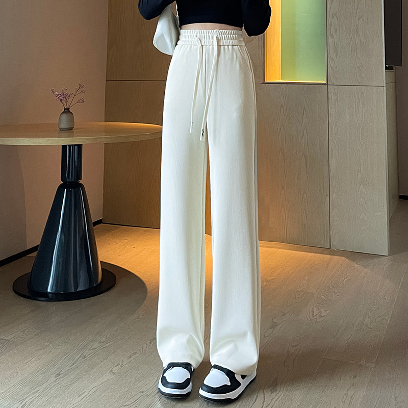 2023 autumn winter new high waist narrow version wide leg pants female tug pants pituality 100 lap casual long pants straight tube pants children-Taobao