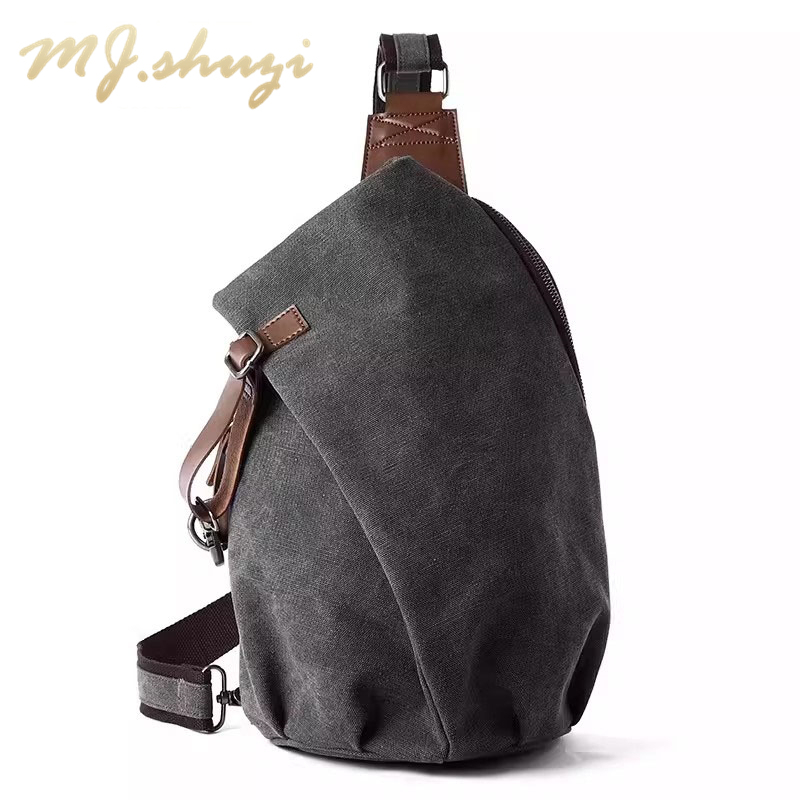 Mj Shuzi Light Luxury Chest Bag Casual Canvas Bag Crossbody Bag Men's Retro Trendy Brand Single Shoulder Simple Crossbody Men's Bag