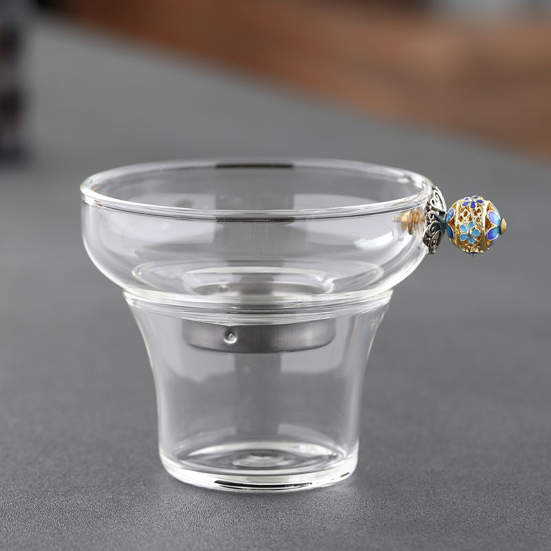 Large heat-resistant transparent glass tea leak filter tea filter screen holder manual glass filter kung fu tea set tea ceremony