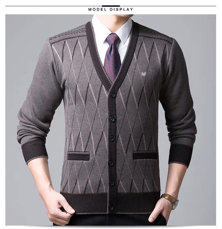 Bố tải áo len cashmere cổ trung và già áo len mùa thu và mùa đông dày áo len nam nút áo len sơ mi nam đẹp