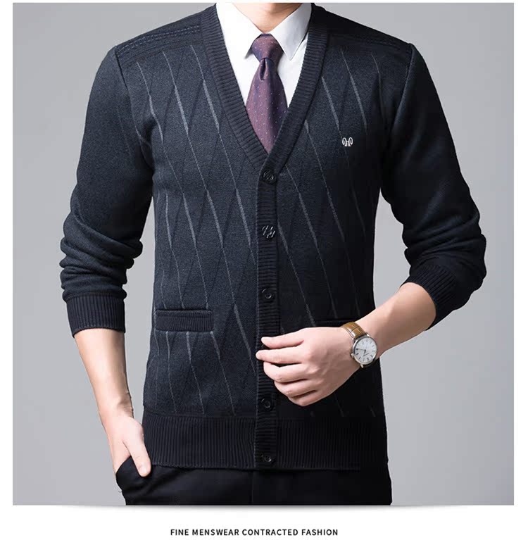 Bố tải áo len cashmere cổ trung và già áo len mùa thu và mùa đông dày áo len nam nút áo len sơ mi nam đẹp