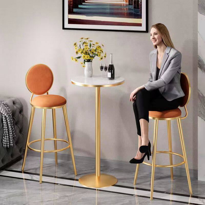 Rockboard High foot table small bar table table and chairs round home Balcony Bar Milk Tea Shop Nordic Tea Table Iron Art Bar Bench-Taobao