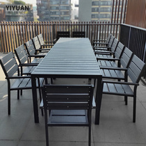 Outdoor plastic wood tables and chairs combined patio terracegarden outdoor villa leisure solid wood outdoor balcony table and chair suite