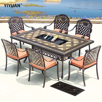 Cast aluminum outdoor tables and chairs combined courtyard leisure garden barbecue long tablesOutdoor open-air chair villa furniture
