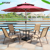 Outdoor tables and chairs combined with umbrella open-air balcony courtyard chair rainproof and sunscreen outdoor iron table