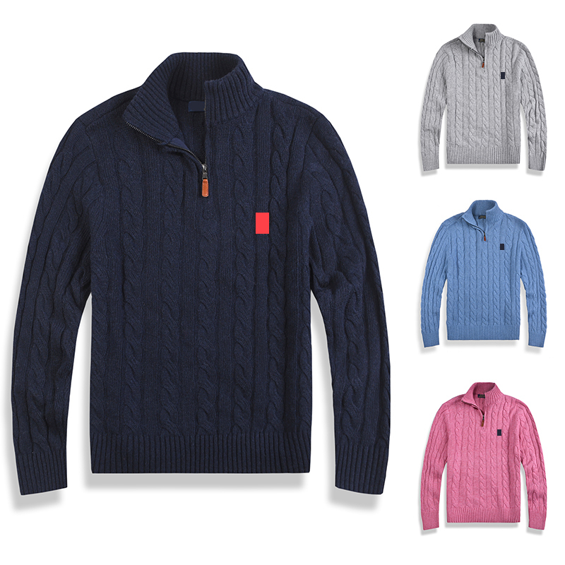 Autumn and Winter Woolen Sweater for Men, Half-High Collar, Zipper, Twist Knit Pullover, Lapel, Stand Collar, Casual Knitwear Jacket