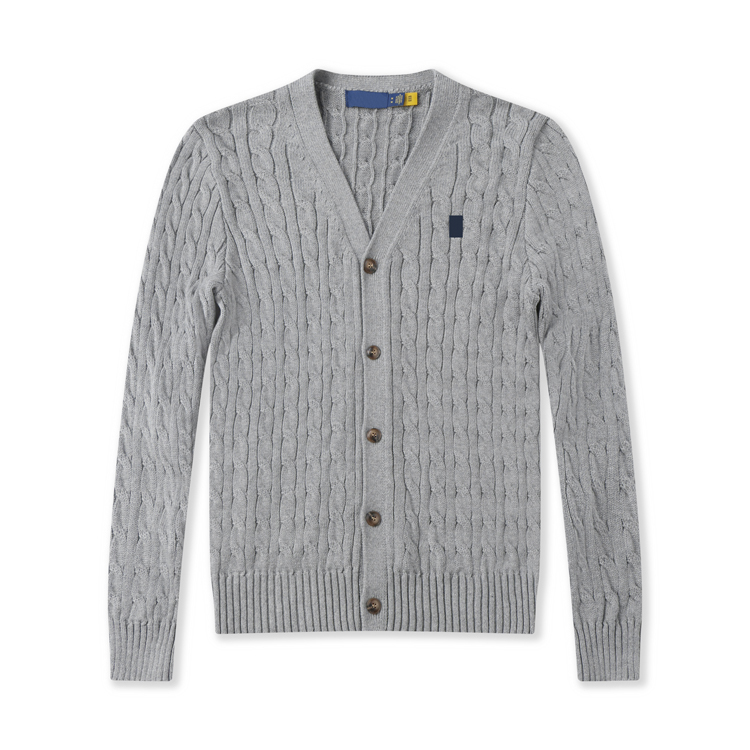 Autumn and Winter New Paul Classic V Neck Twisted Knitted Cardigan Polo Men's Versatile Retro Cotton Sweater Jacket
