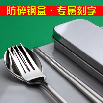 Stainless steel chopsticks spoon Fork box portable tableware three-piece set for single travel Korean lettering students