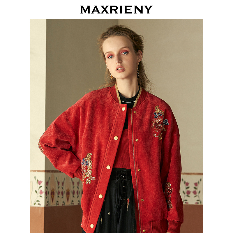 MAXRIENY 2020 spring fashion retro embroidery corduroy baseball suit casual jacket short loose