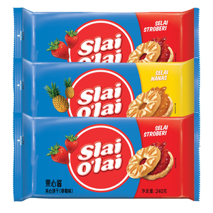 24.7元包邮  印尼进口 slaiolai 果心酱夹心饼干240克X3袋*2