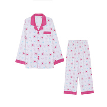 YESCODE Korea male and female lovers pure cotton cloth soft and comfortable sweet and small flap long sleeve long pants pyjamas suit