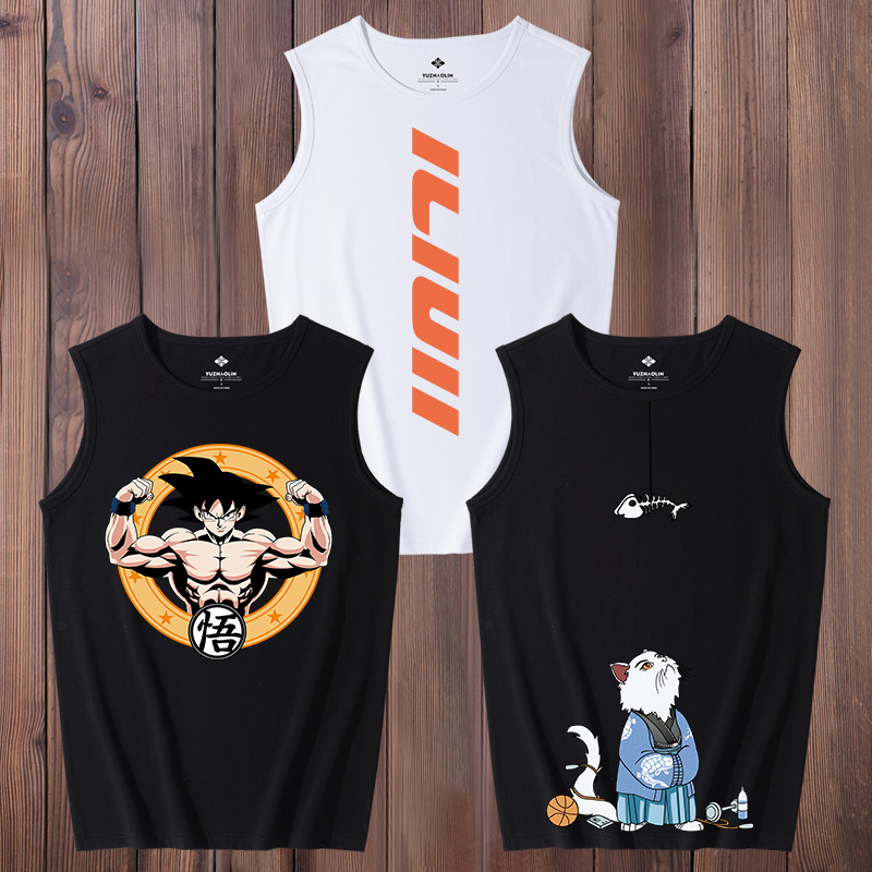 Vest nam bóng rổ tay t-shirt bông lớn mã in thương hiệu thủy triều cổng gió xu hướng tính cách lỏng lẻo giải trí vai thể thao