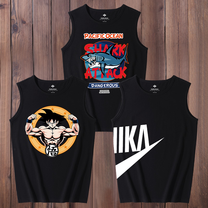 Vest nam bóng rổ tay t-shirt bông lớn mã in thương hiệu thủy triều cổng gió xu hướng tính cách lỏng lẻo giải trí vai thể thao