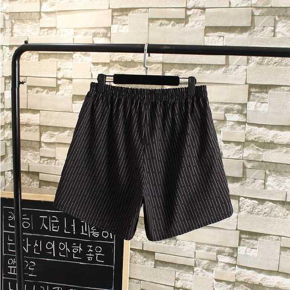 Quần short nữ sọc 2018 hè mới Hàn Quốc phiên bản cạp cao đa năng Slim slim thun co giãn eo rộng quần phù hợp với quần quần sooc trắng nữ