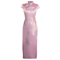 Young mothers cheongsam acetate satin embroidered cheongsam daughter getting married mothers elegant wedding banquet dress can be worn daily