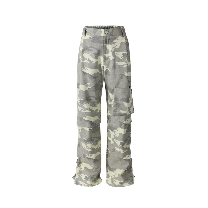 Urine19 Snow-Stained Butter Camouflage Pants American Street Casual Loose Wide-Leg Straight Cargo Paratrooper Pants Urine19 Snow-Stained Butter Camouflage Pants American Street Casual Loose Wide-Leg Straight Cargo Paratrooper Pants