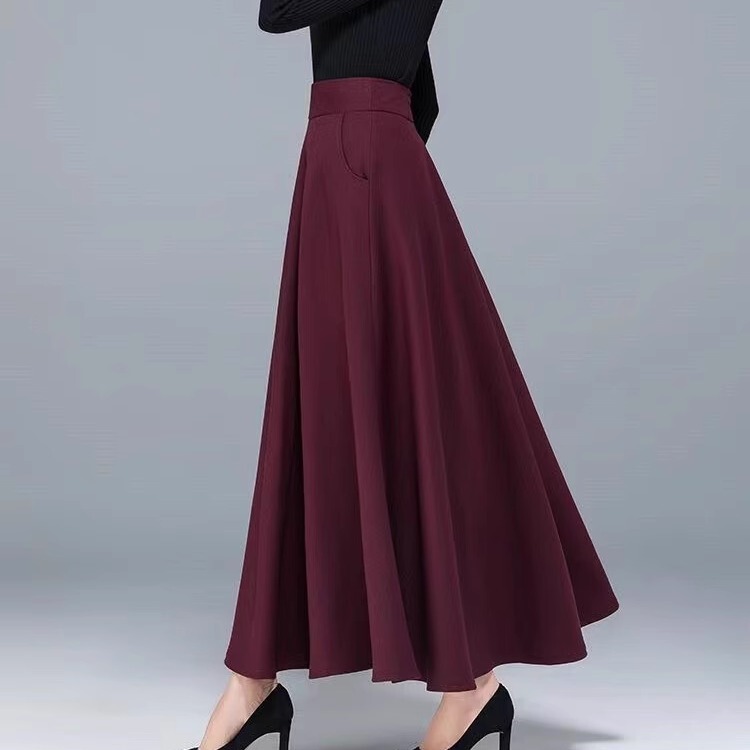 Half-Length Skirt, Large Hem Skirt, A-Line Skirt, High-Waisted, Slimming, Versatile, Plus-Size Women's Spring, Summer, Autumn, and Winter Dance Long Skirt
