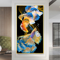 The Chaejin Carp Cross Embroidered 2022 New Line Embroidered Modern Style Living Room Book House Xuanguan Vertical Version Embroidery Painting Atmosphere