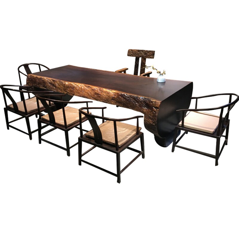 Solid Wood Large Plate Table Tea Table Log Tea Table Black Sandalwood High-end Business Office Tea Room Meeting Table Modern Desktop