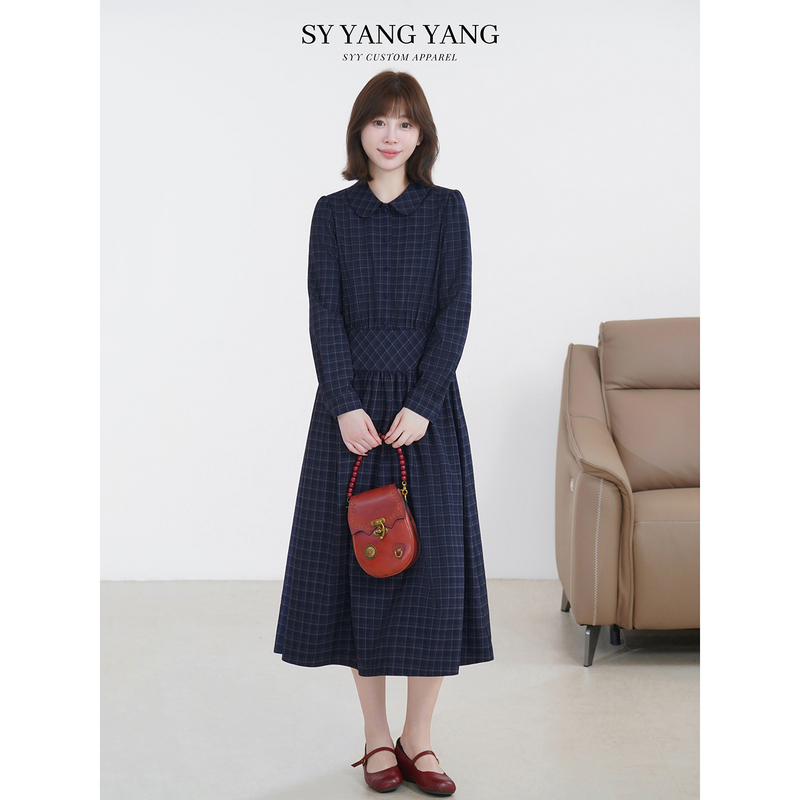 Si Yangyang Siyang Lapel Dress, Skin-Friendly, Breathable, Comfortable, Elegant, Plaid Dress for Commuting Lyq608A034Syy Si Yangyang Siyang Lapel Dress, Skin-Friendly, Breathable, Comfortable, Elegant, Plaid Dress for Commuting Lyq608A034Syy