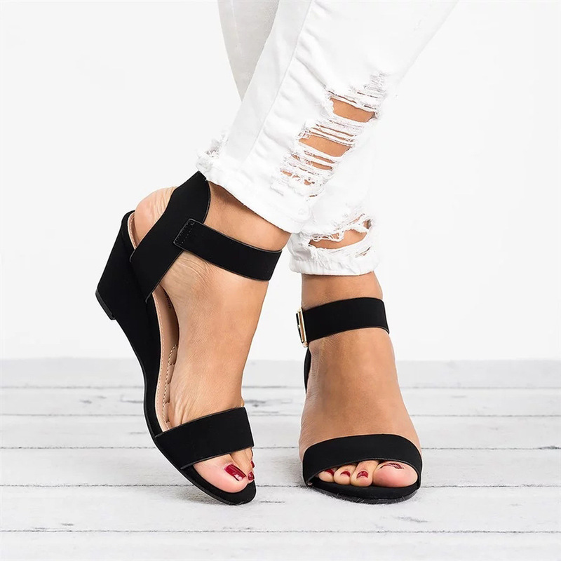 Large Size 2024 Spring and Summer New Sandals for Women European and American High-Heeled Wedge Buckle Sandals for Women Large Size 2024 Spring and Summer New Sandals for Women European and American High-Heeled Wedge Buckle Sandals for Women