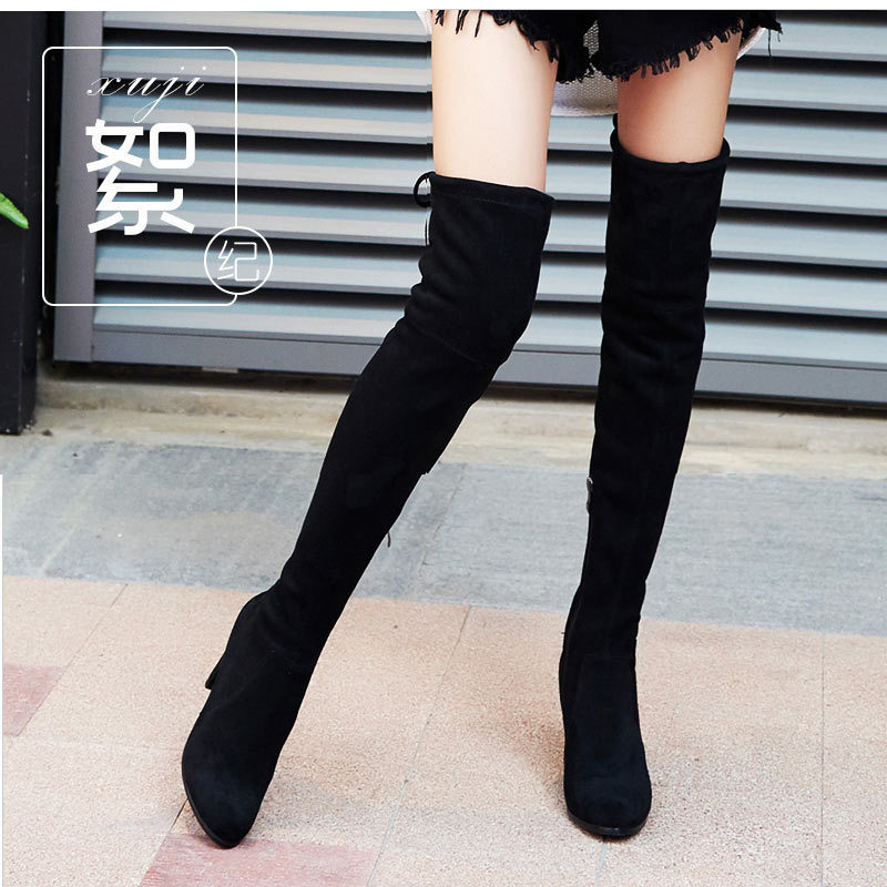 2022 New Style Long Boots European and American Over-The-Knee Boots Suede Leather Chunky Heel High Heel Boots Warm Large Size Long Boots Women's Boots