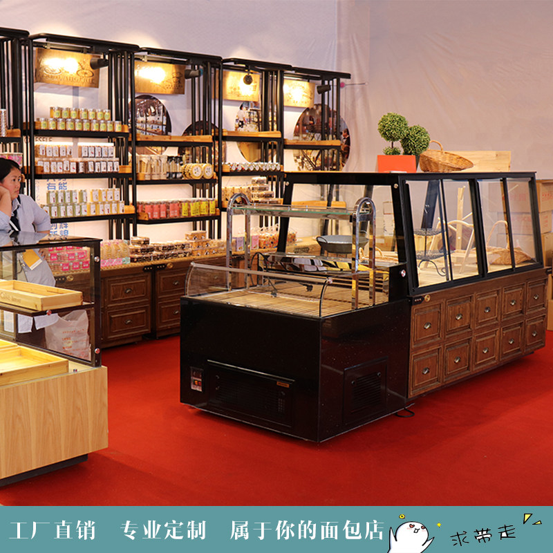 Bread Rack Solid Wood Iron Art Bread Cabinet Middle Island Cabinet Shifting Door Side Cabinet Glass Cake Model Exhibition Cabinet Cashier Counter Commercial