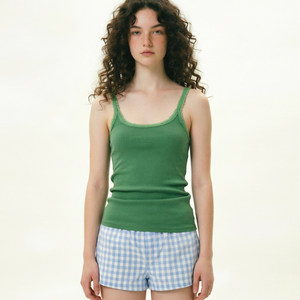 Fruit Green Color-Enhancing Camisole 2026 Summer American Style Pure Desire Lace Ribbed Low Round Neck Slimming Long Cotton Tank Top