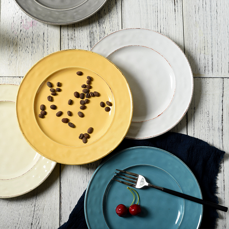 Retro Corrugated Disc Creative ceramic cutlery Home dish Dish Pasta Pan-style breakfast disc minimalist disc-Taobao