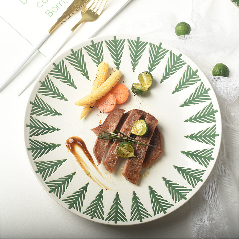 Meilan Ceramics American-style retro Christmas tree large plate home steak plate dining room homestay breakfast pasta plate defects