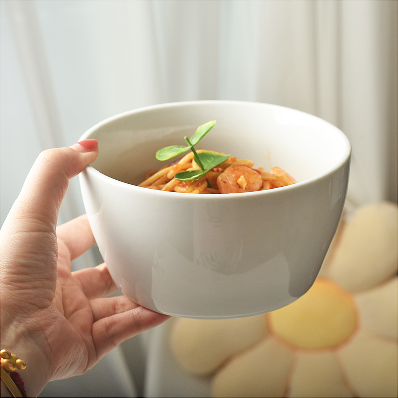 Beauty Blue Ceramics Ins Pure White Salad Bowl Student Bubble Noodles Bowl Breakfast Bowl Oat Bowl Korea Light Food Minuscule Blemish