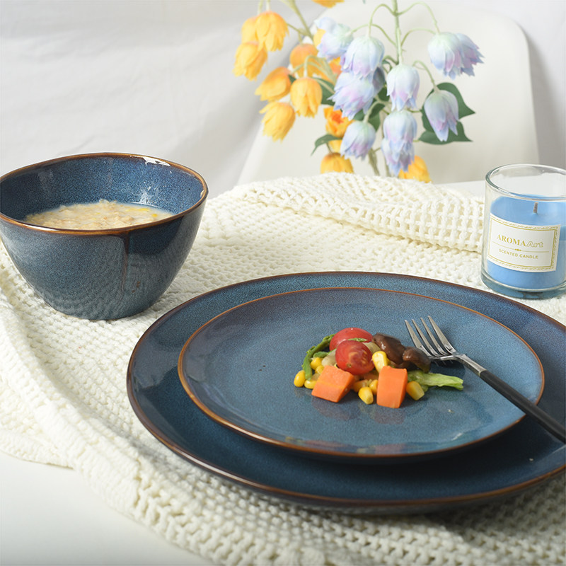 Japanese creative ceramic tableware dining room steak plate western plate home plate plate kiln glaze ins defect