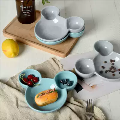 Children's Mickey cute cartoon children's tableware creative ceramic dinner plate Household baby grid plate Non-toxic breakfast plate