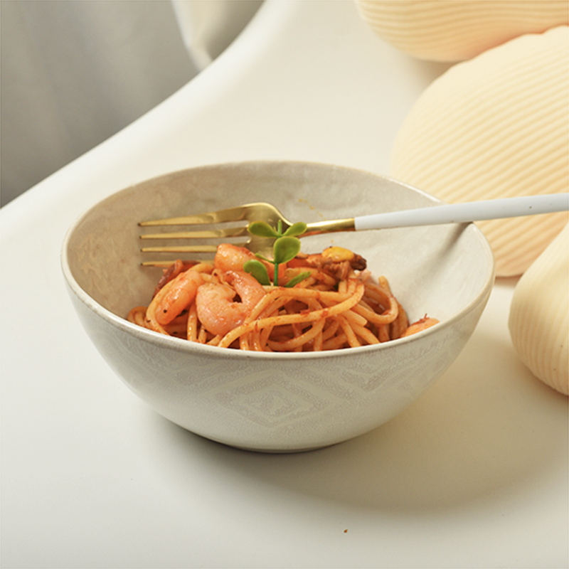 Beauty Blue Ceramic Korea Ins Relief Bowl Brief Breakfast Oat Bowl Fruit Salad Bowl Student Bubbling Bowl Blemish