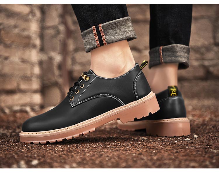 Booties nam mùa thu và mùa đông England đầu lớn giày thường giúp đỡ thấp dụng cụ Martin khởi động da khởi động của nam giới khởi động hoang dã đại hoàng khởi động giày bảo hộ nam