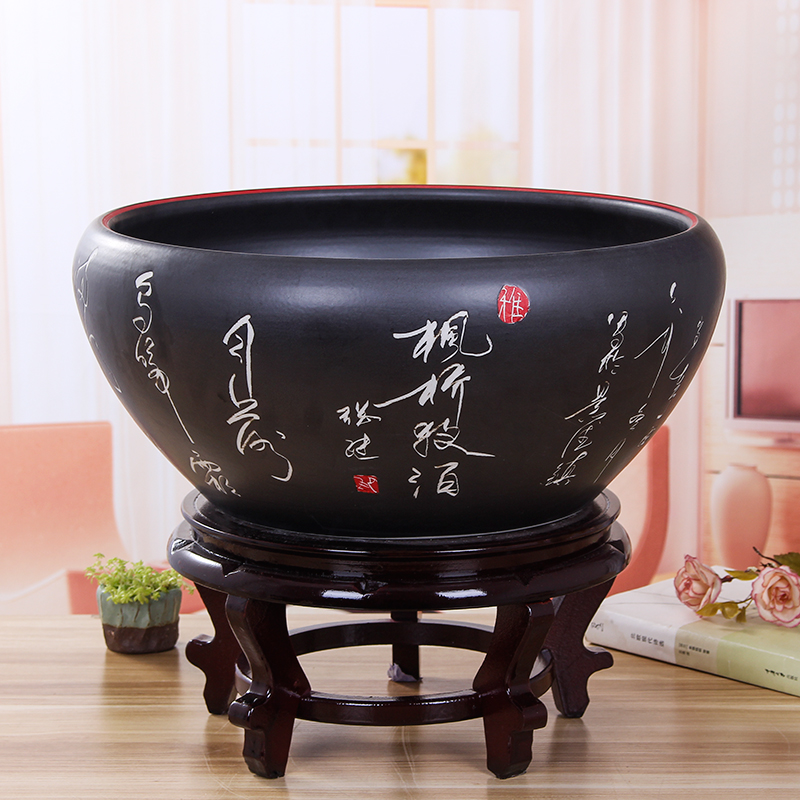 Jingdezhen Ceramic fish tank Large number of green flower raising gold fish tank sleeping bowls lotus tub lotus turtle cylinder pelvis living room swing piece