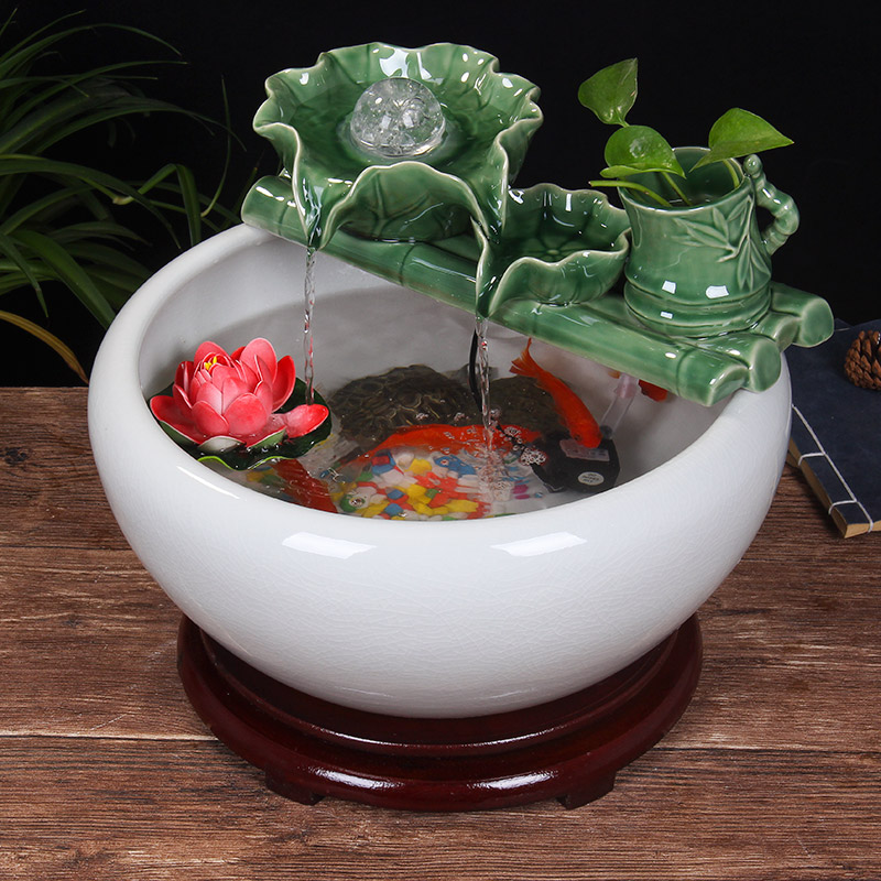 Jingdezhen Ceramic fish tank Living room Fountain Table Water Fish Tank Home Small Gold Fish Tank Fish basin