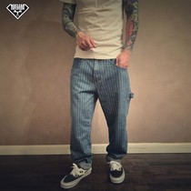 Nuclear explosion American retro Amei click with loose large code West coast chicano wash water striped jeans