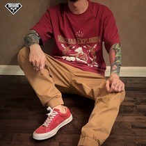 Nuclear Explosive Embroidered Card Its Dark Blue Patch Tapered Small Foot Big Code Loose Hallen Tightness Lace Casual Long Pants Man