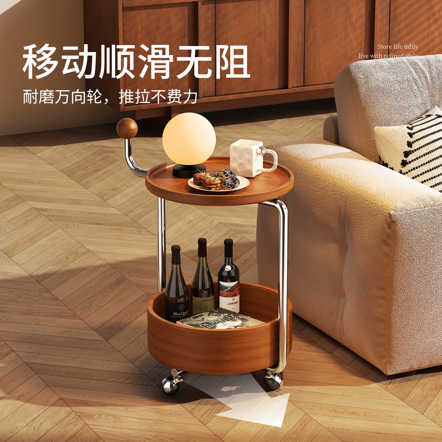 Медиieval стиль т trolley storage rack для гостиной, высоко выглядящий подвижный маленький круглый стол, полка хранения снеков возле дивана