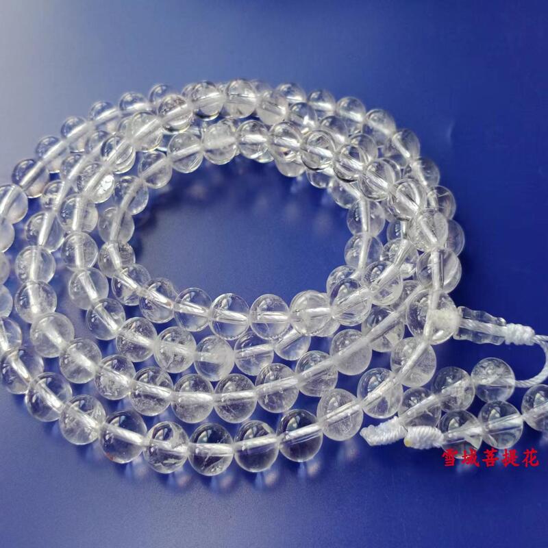 108 White Crystal Beads from the Himalayas in the Qiongjie County, Shannan, Tibet, Containing Snowflake Ice Crack Colored Hair Crystal