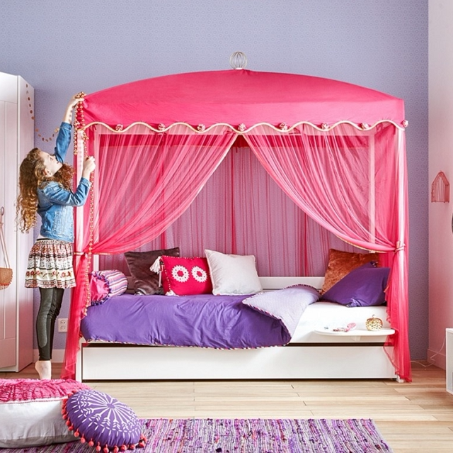 Lifetime Children's Four Poster Bed with Canopy Without Drawer Bed Mattress