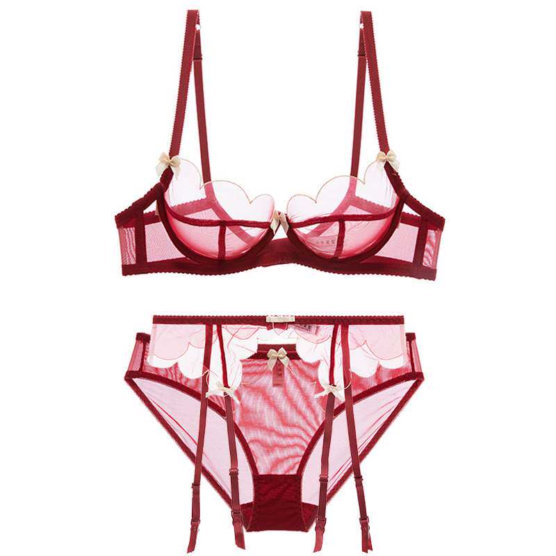 Teenage Girl Beauty House Face-style Ultra Slim Cup Sexy Lace Lingerie Underwear Suit Women's Life Bra Four Pieces 57