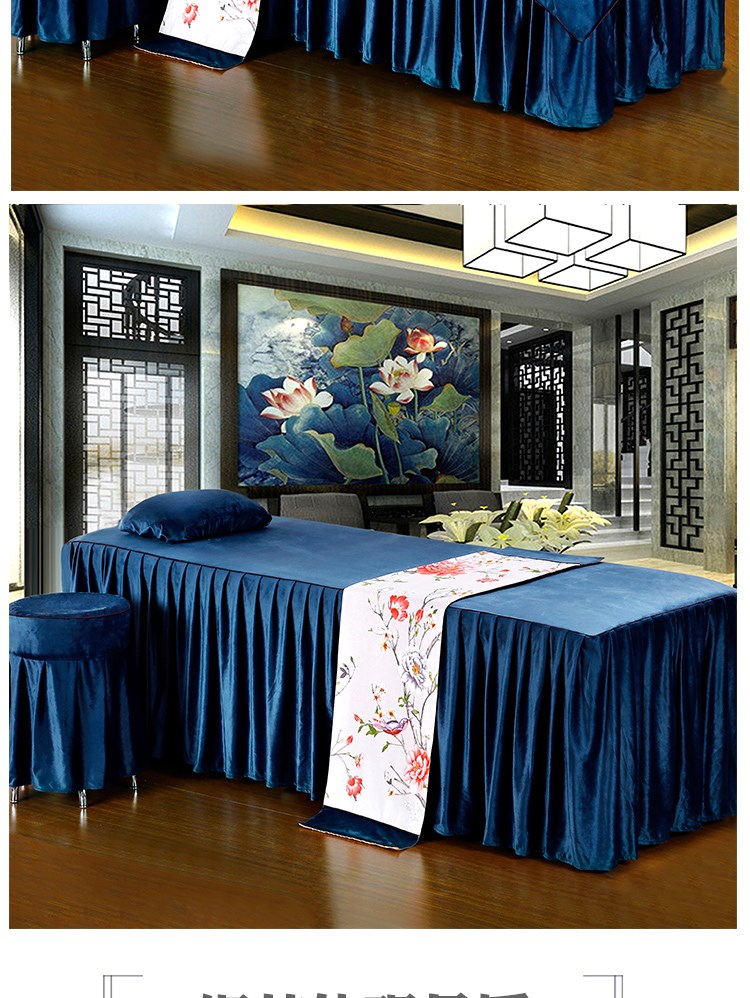 Làm đẹp trải giường bốn bộ đơn giản cao cấp châu Âu nhung pha lê thẩm mỹ viện thẩm mỹ vật lý trị liệu massage giường có thể được tùy chỉnh logo - Trang bị tấm tìm mua ga phủ giường spa