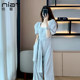 Pants women's summer casual ice silk wide-leg pants high-waist jumpsuit high-end light luxury commuting trousers jumpsuit casual pants