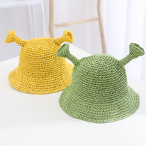 Childrens grass hat cute cartoon Shrek to blame for hat-out sunscreen sunshade hat men and women treasure choreography fisherman hat