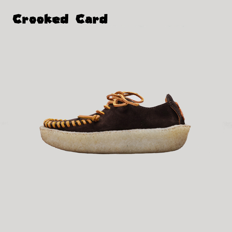 Crooked Card Autumn and Winter Boat Shoes, Japanese Retro Washed and Distressed Fashion Sneakers, Height-Increasing Thick-Soled Shoes