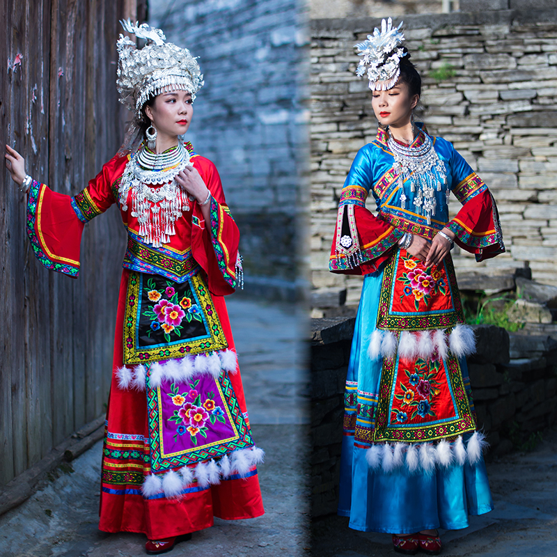 Mother Ru New and Dong ethnic Miao Boutique Minority Ethnic Costumes Women Embroidery Dance Performance Dresses Dress Hundreds Of Birds Clothes