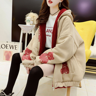 Pregnancy Woman Dress Autumn Winter Clothing Lamb Wool Plus Suede Thickened Coat Women Casual Loose Fashion Han Version Long Sleeve Hoodie-Taobao