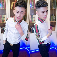 Áo sơ mi kẻ sọc nam Slim sơ mi xã hội mùa thu mới siêu lửa lưới đỏ áo sơ mi nam dài tay sơ mi đen nam